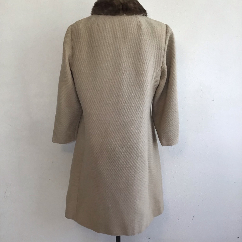 Youth Craft Women Vintage Beige Pea Coat with Brown Faux Fur Trim M - Picture 2 of 12